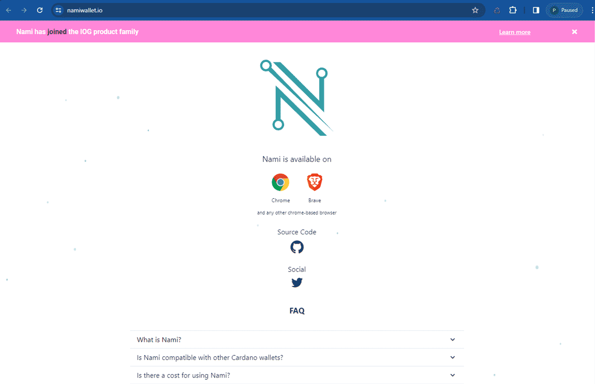 Visit the Nami Wallet website to install